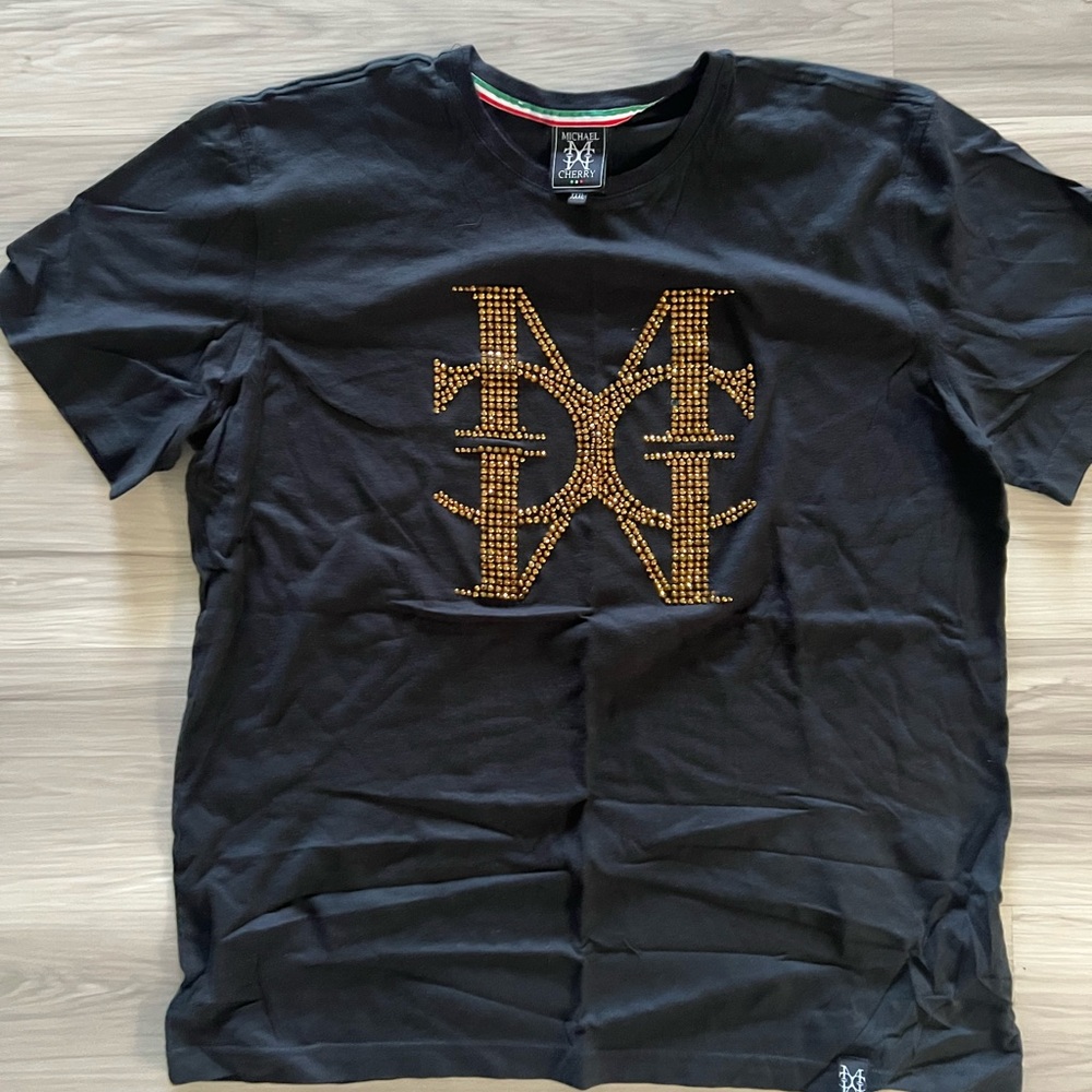 Navy Michael cherry Designer T-Shirt with Gold Accents